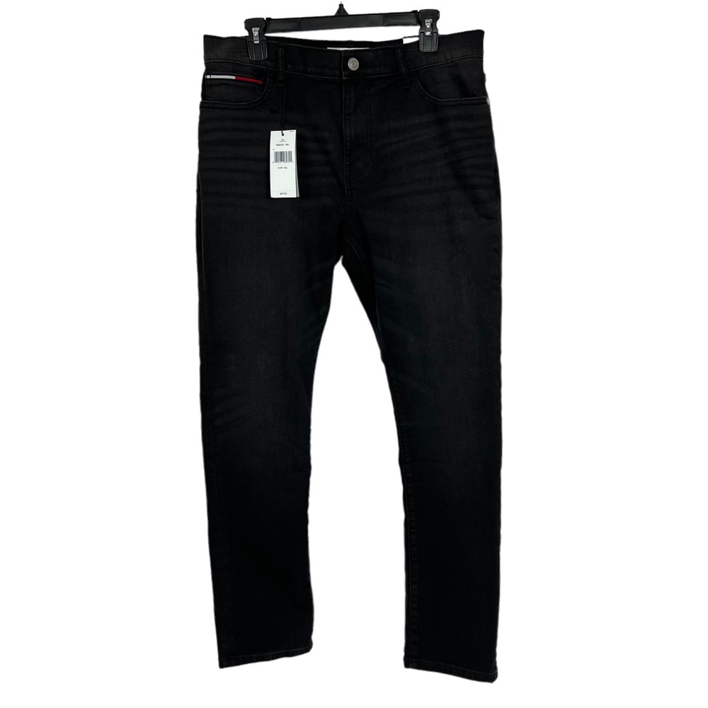NWT TOMMY HILFIGER Men’s Black Jeans Size W34”xL30” Stretch Slim Distressed